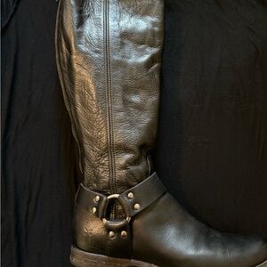 Frye Phillip Harness Black Leather Riding Boots
